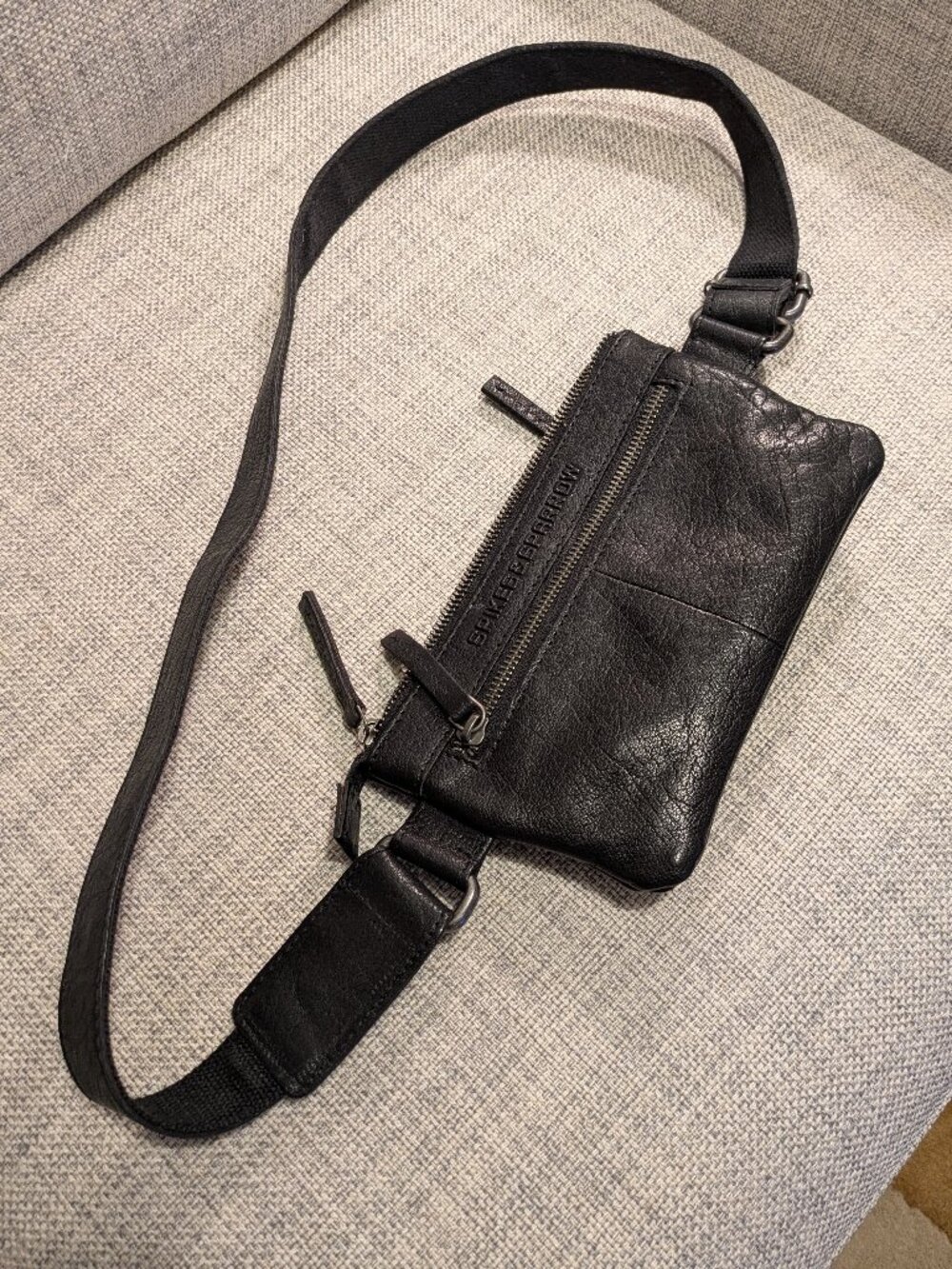 Elegant Black Leather Crossbody or Belt Bag 8.5"x4" and 36"Long